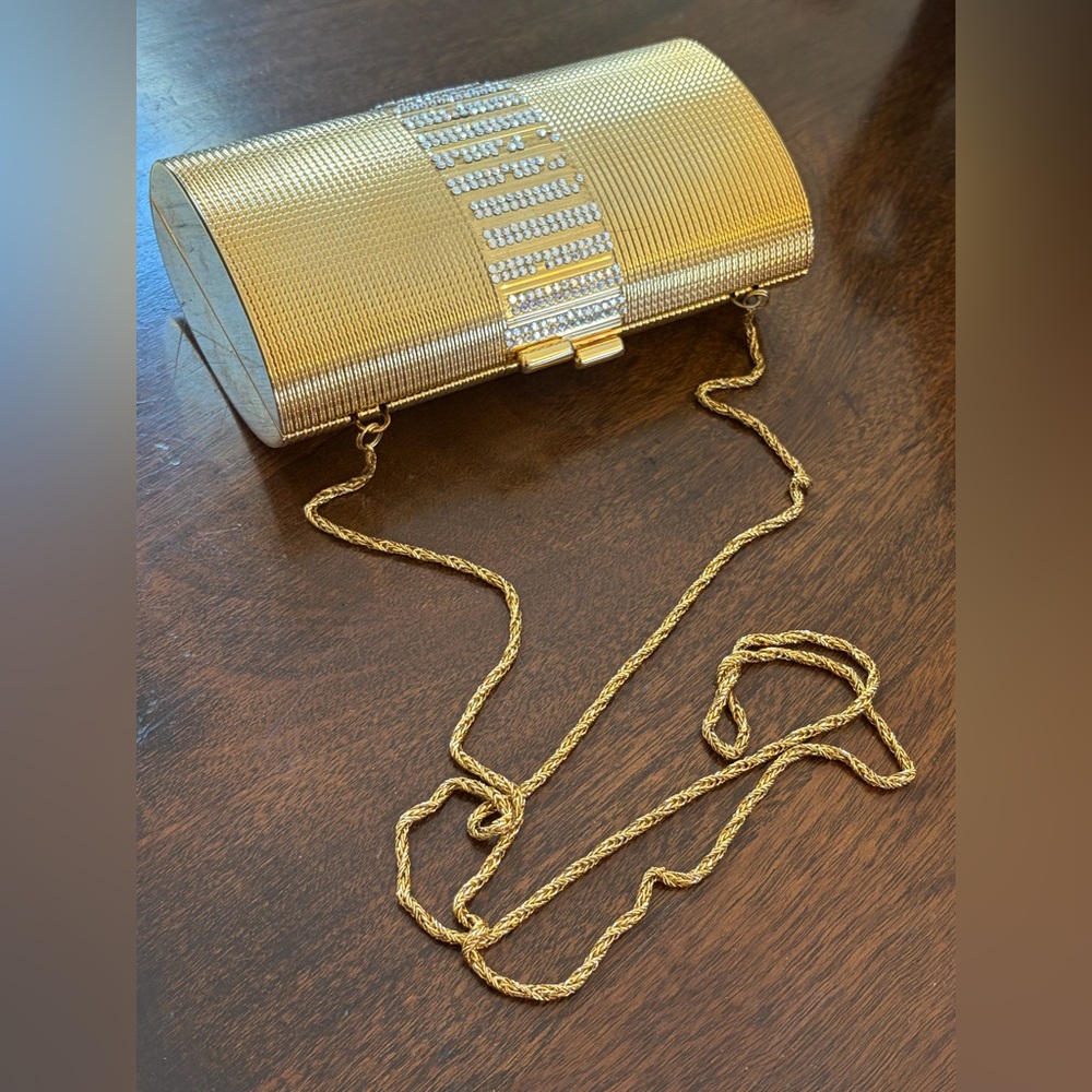 Carla Marchi Vintage Gold Tone Metal Minaudiere Clutch Shoulder Bag Purse